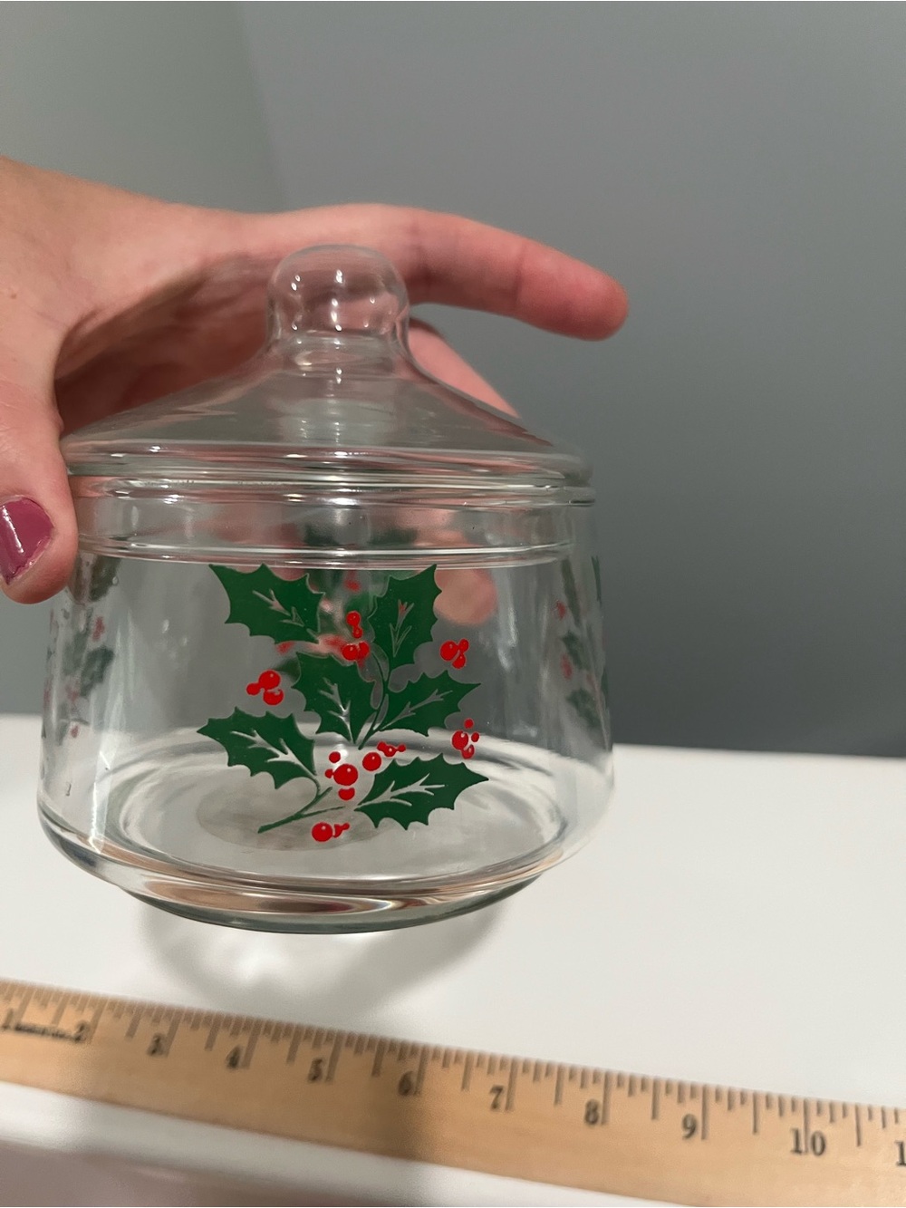 Vintage Indiana Glass Holly & Berries Apothecary Style Holiday Snack Jar & Lid - Picture 8 of 16